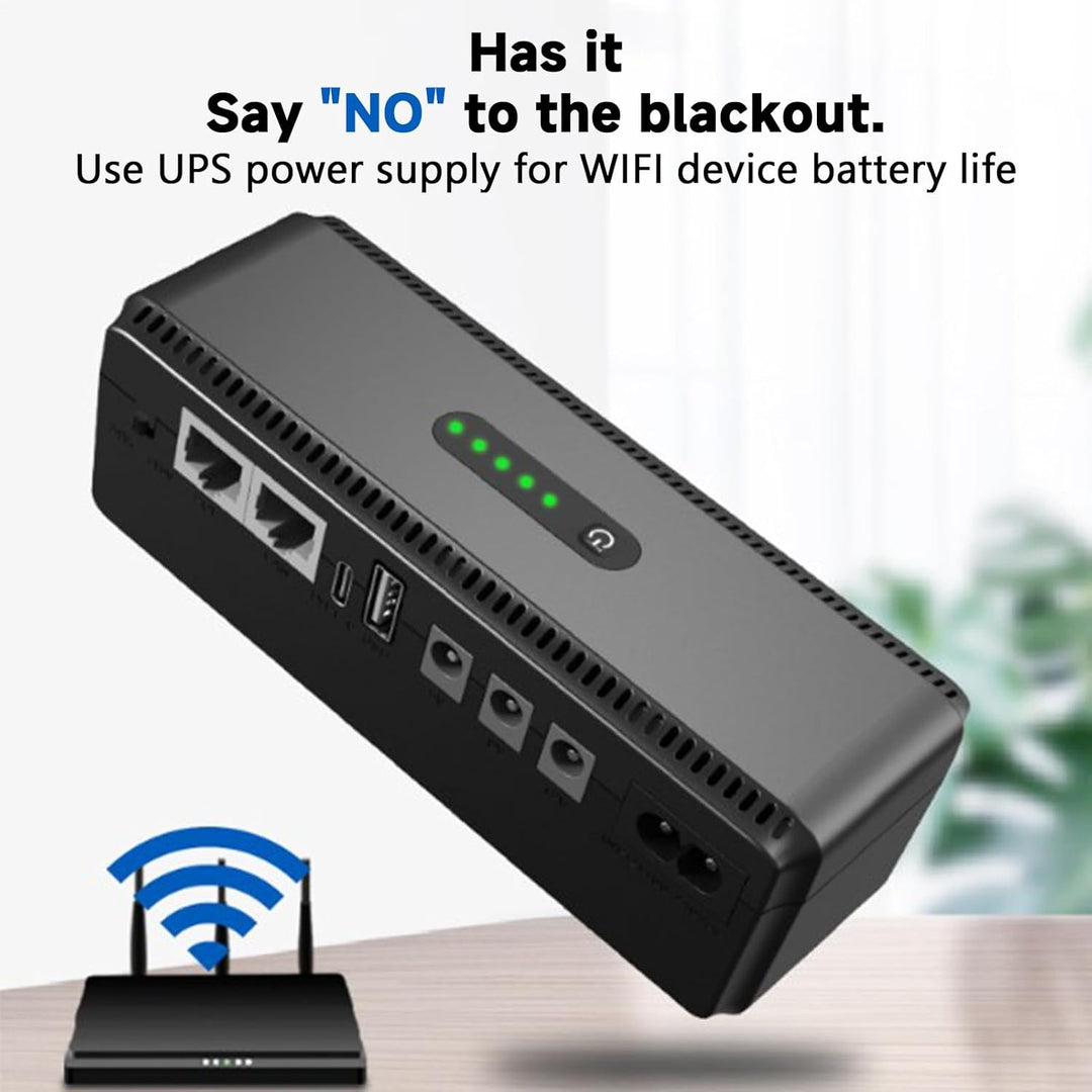 Nexora compacte UPS batterij 10400 mAh. Betrouwbare back-up stroom bij stroomonderbrekingen.