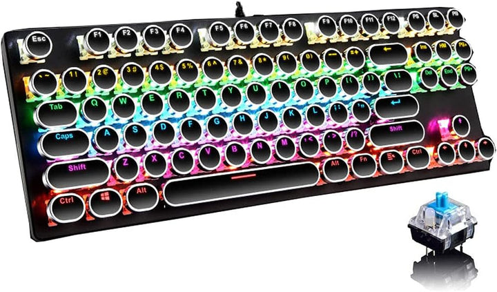 Mechanisch 87-toetsen gaming toetsenbord met RGB en duurzame blauwe schakelaars.