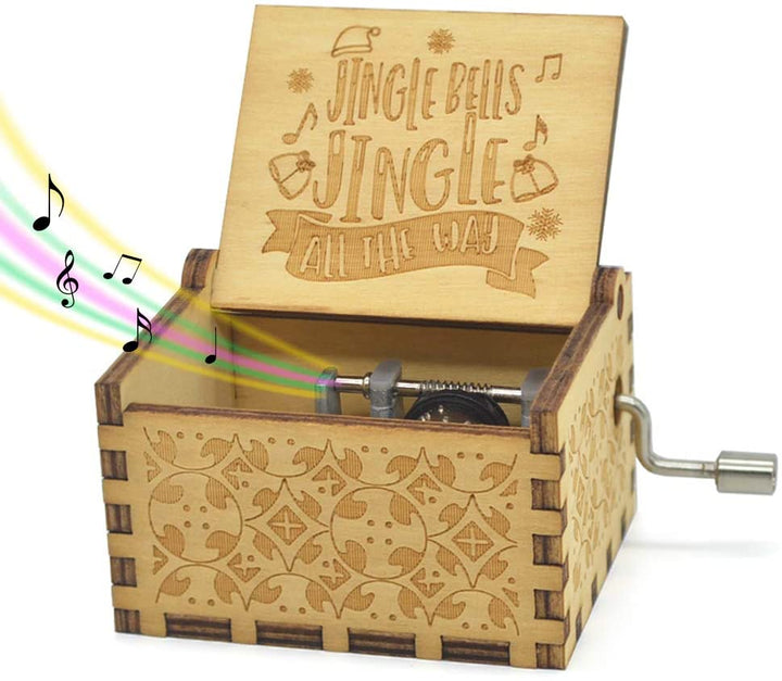 Mooie houten muziekdoos, een sentimenteel kerstcadeau voor kinderen of als erfstuk.
