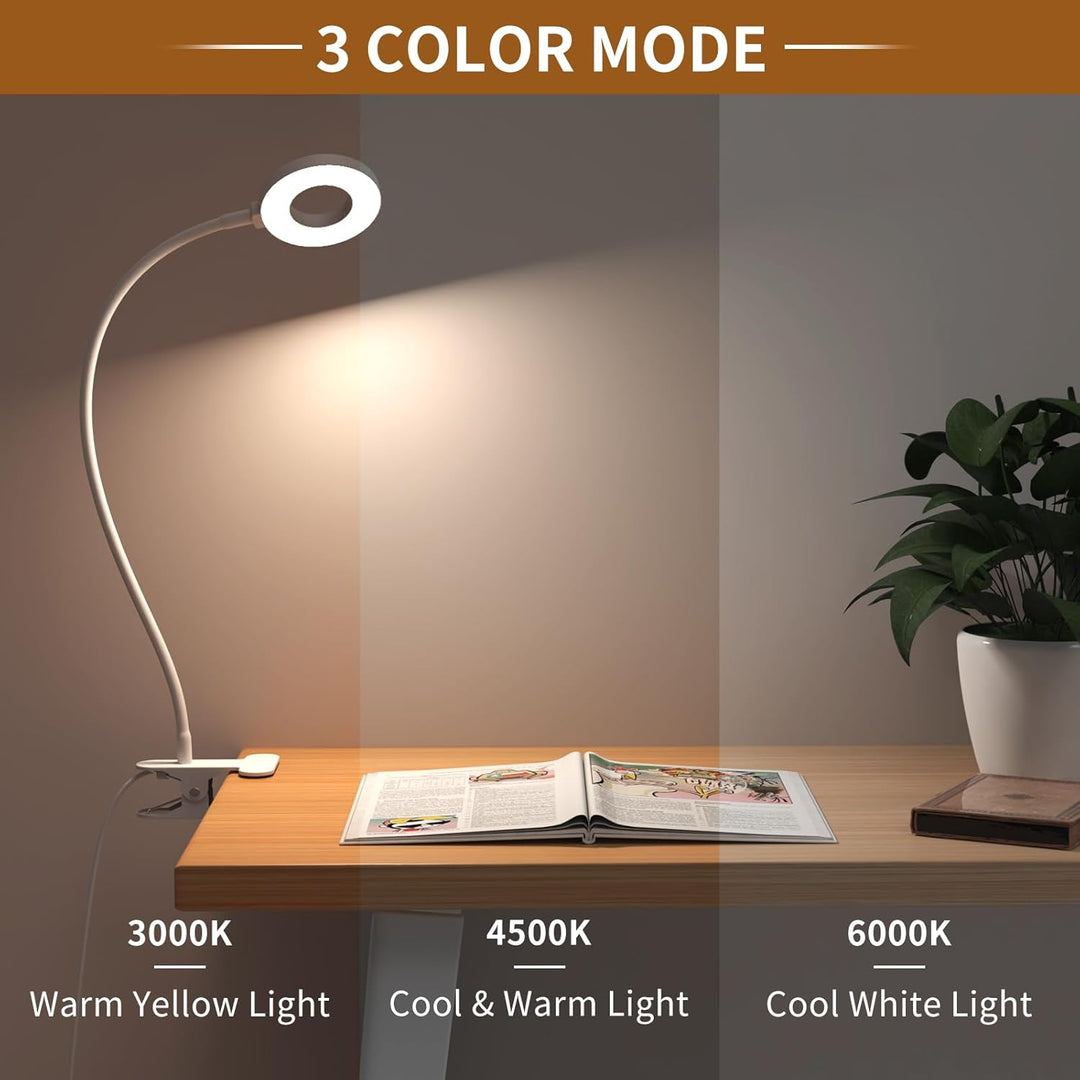 Roze LED studielamp, flexibele hals, klembevestiging. Dimbaar en 3 lichtstanden.