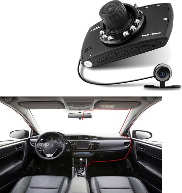 Groothoek dual lens dashcam voor brede Full HD 1080P opnames, garandeert helder beeld en betere verkeersveiligheid.