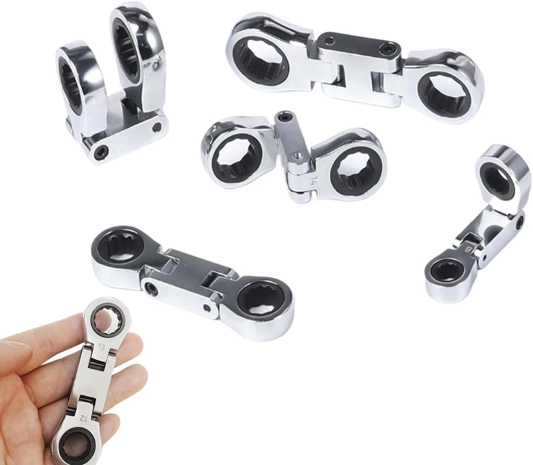 Compacte flexibele ratelmoersleutel set, ideaal gereedschap voor auto reparatie en doe-het-zelf taken.