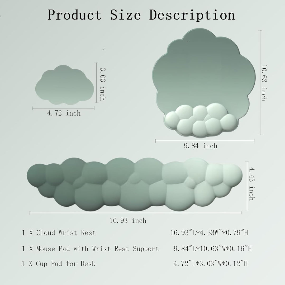Complete ergonomische set: wolken polssteun, muismat en onderzetter voor elk bureau.
