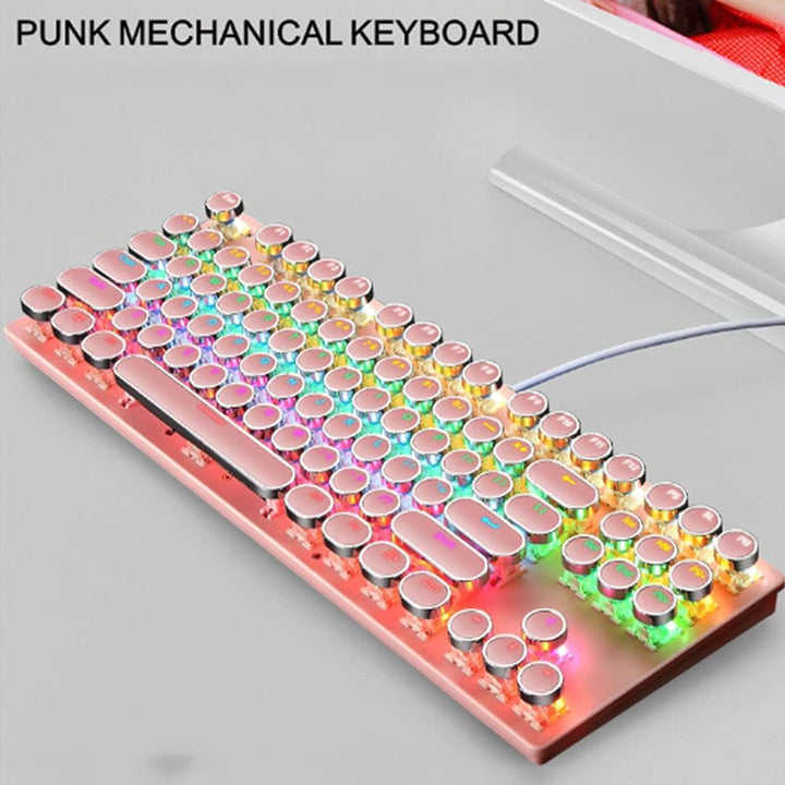 RGB mechanisch 87-toetsen gaming toetsenbord met blauwe schakelaars, plug-and-play.