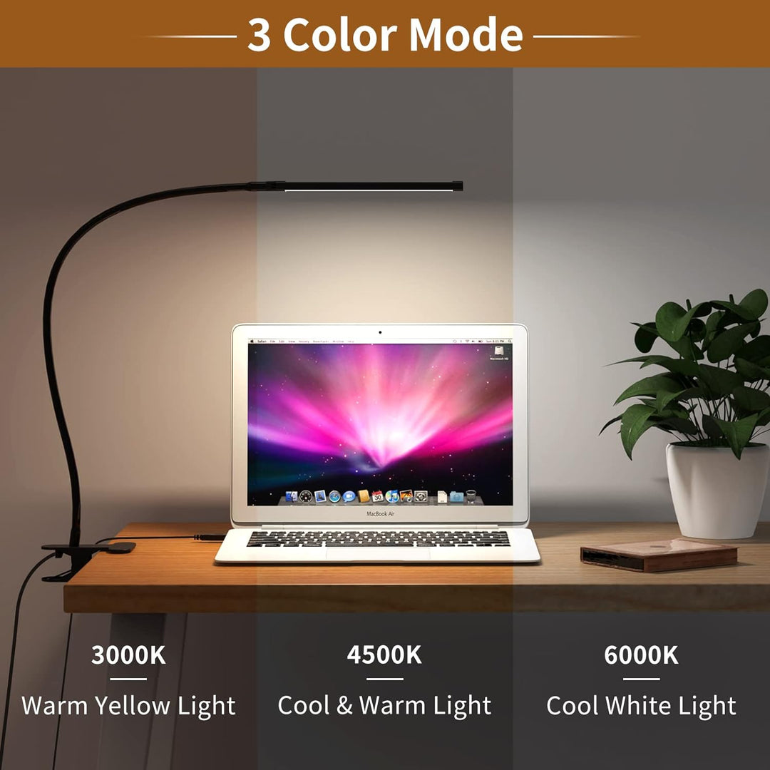 Energiezuinige 77 LED bureaulamp met USB-voeding en klem. Perfect voor comfortabele, dimbare werkplekverlichting.