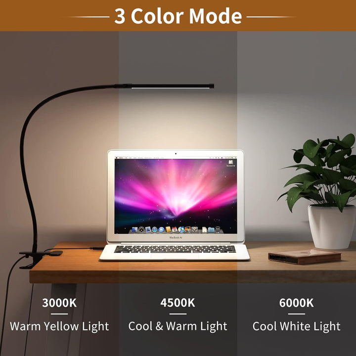 Energiezuinige 77 LED bureaulamp met USB-voeding en klem. Perfect voor comfortabele, dimbare werkplekverlichting.