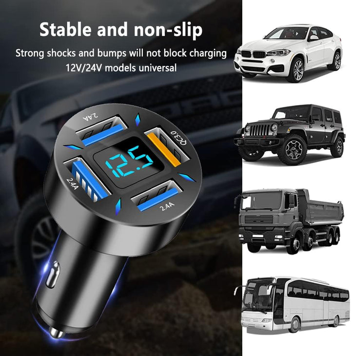 Snellader 66W met USB-C en USB-A poorten, PD & QC 3.0 compatibel voor 12-24V auto's.