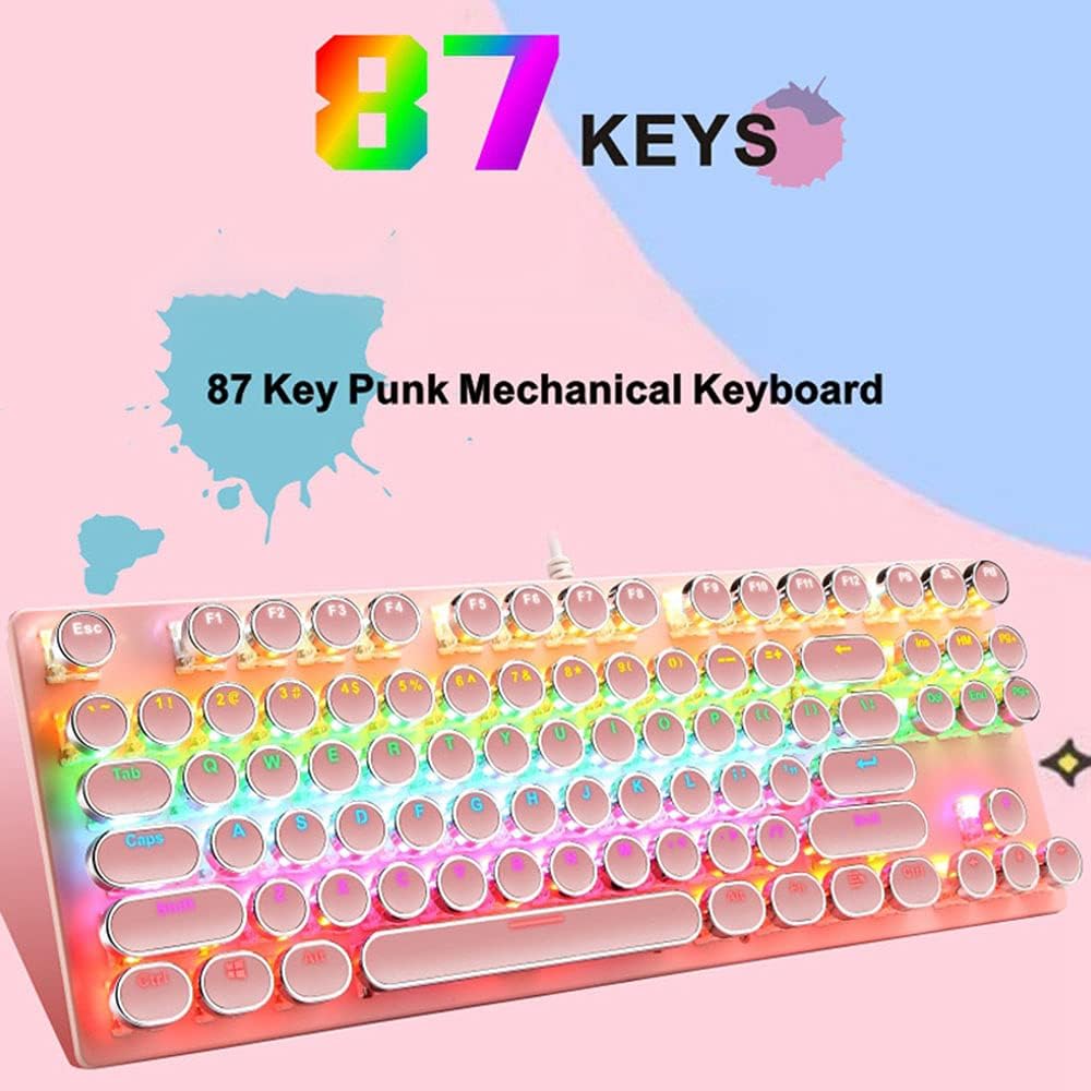 Mechanisch gaming toetsenbord, 87-toetsen, RGB-backlit, blauwe schakelaars voor precisie.