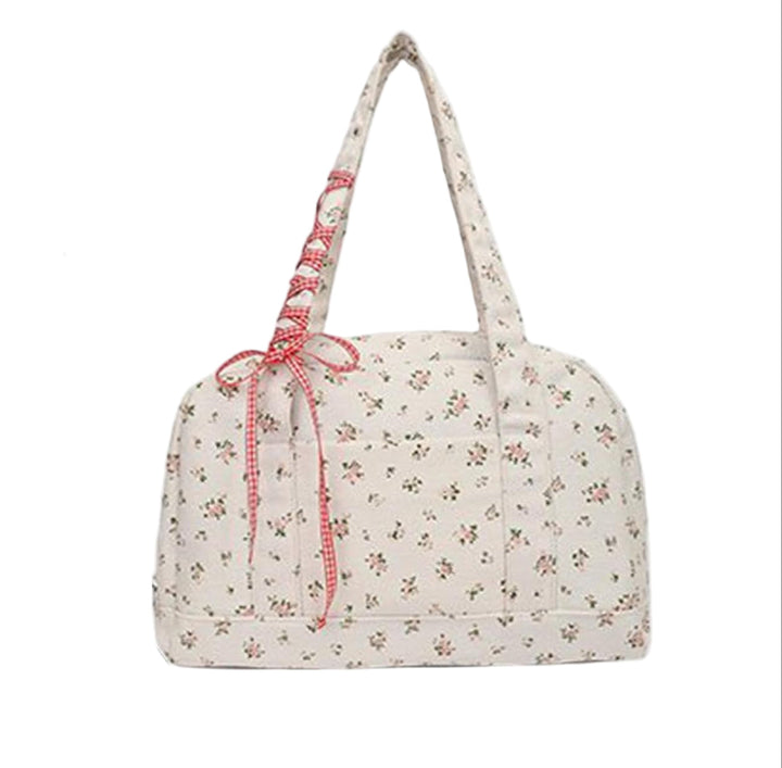 Ruime canvas weekendtas met lint voor dames, veelzijdige duffle bag voor elke gelegenheid.