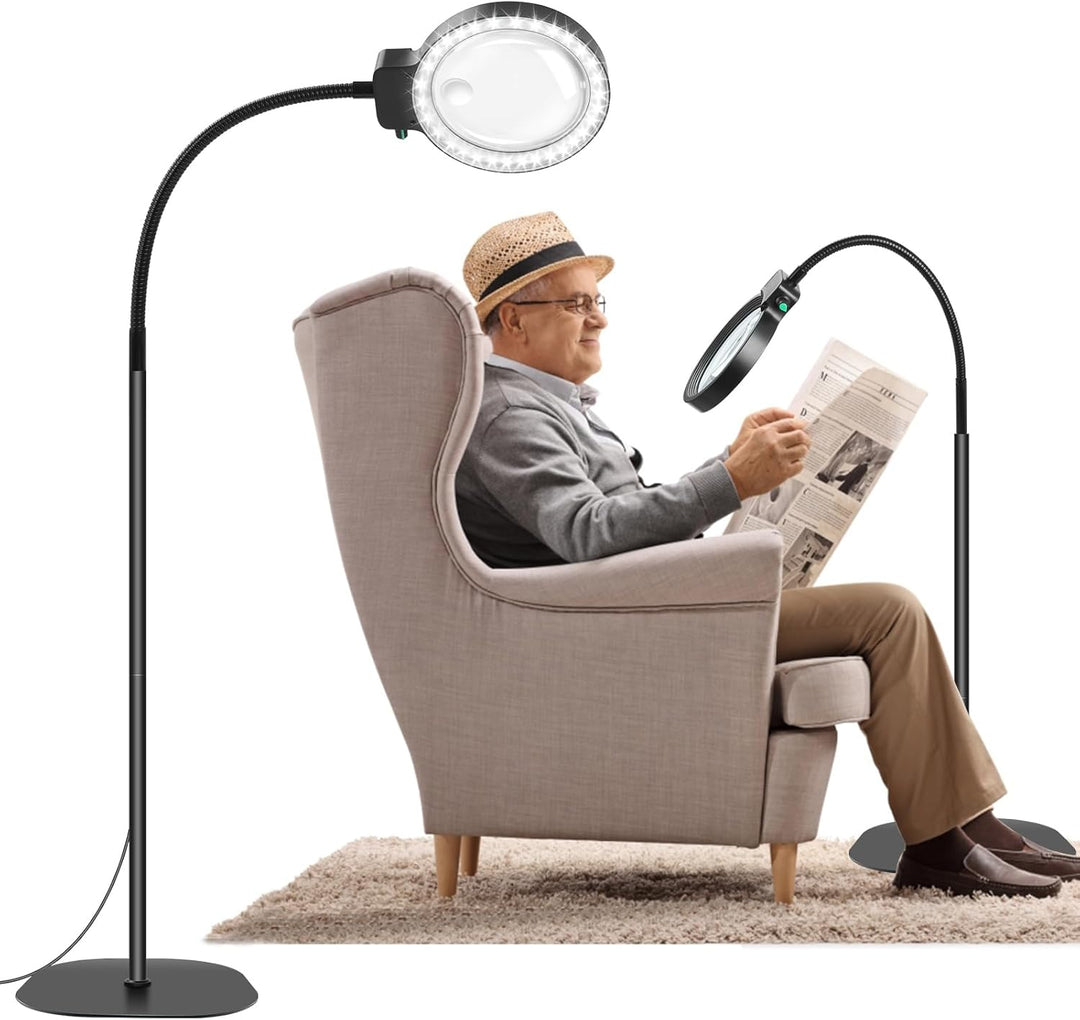 Handsfree LED vergrootglas met verstelbare ganshals voor lezen, hobby's en precisiewerk, ideaal voor senioren.
