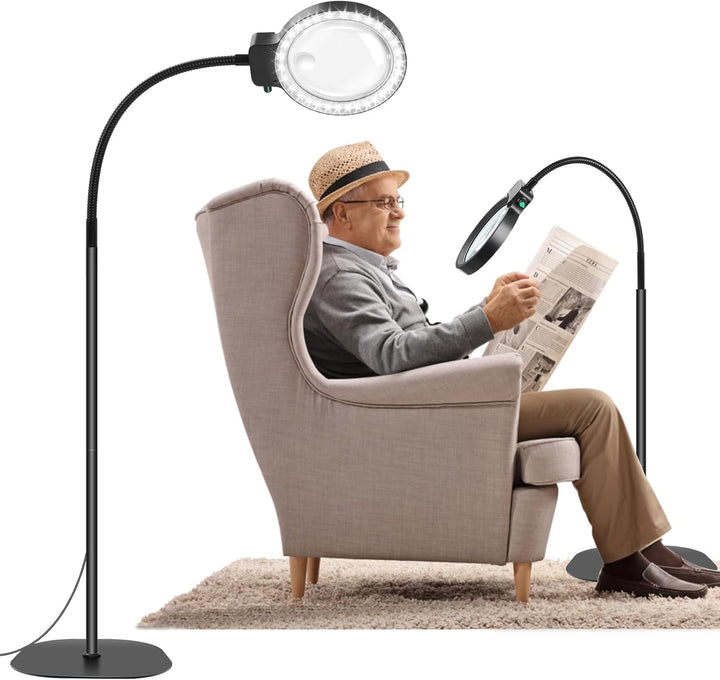 Handsfree LED vergrootglas met verstelbare ganshals voor lezen, hobby's en precisiewerk, ideaal voor senioren.