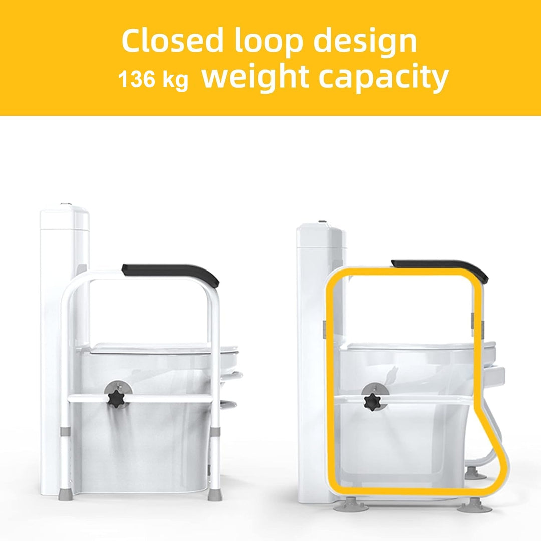 Koolstofstalen toilet veiligheidsframe met ergonomische handgrepen. Essentieel hulpmiddel voor badkamer stabiliteit.