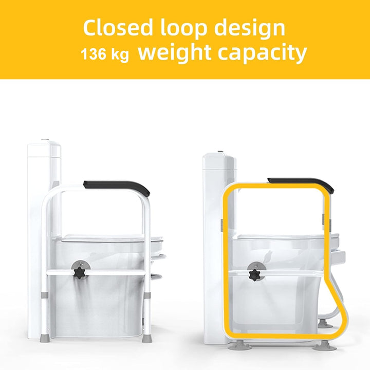 Koolstofstalen toilet veiligheidsframe met ergonomische handgrepen. Essentieel hulpmiddel voor badkamer stabiliteit.