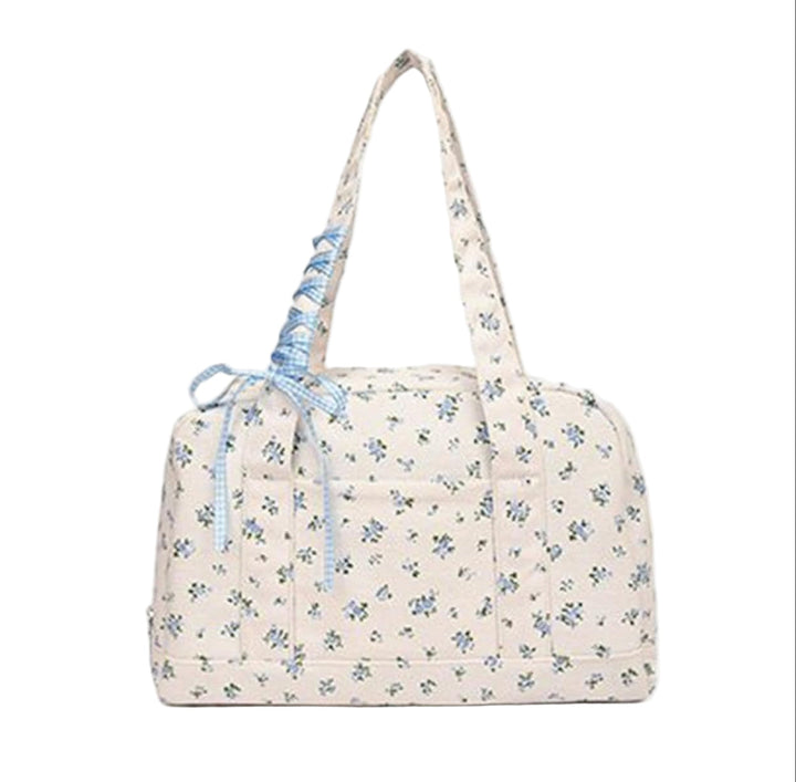 Comfortabele lichtgewicht canvas weekendtas met lint voor dames, gemakkelijk mee te nemen.