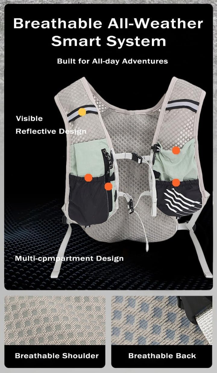 Outdoor sportvest, ultralicht en ademend, met geïntegreerde 2L drinkzak.