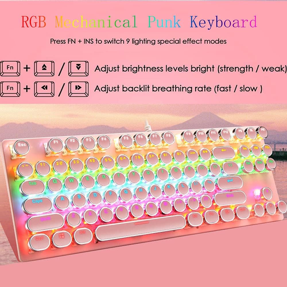 Gaming toetsenbord: 87-toetsen, mechanisch, RGB-backlit, blauwe switches voor snelle respons.