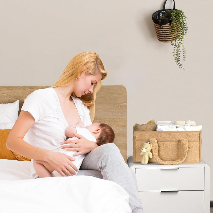 Pluche sherpa caddy, een gezellige toevoeging aan de kinderkamer, wit, roze, beige of groen.