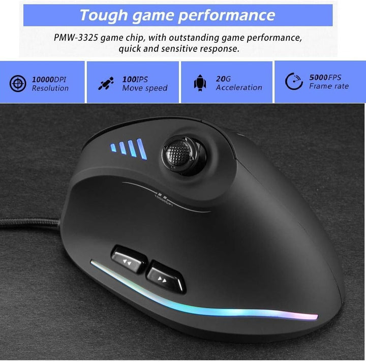PC accessoire: Kryvos gaming muis, verticaal met RGB, 11 programmeerbare knoppen en joystick voor elke gamer.