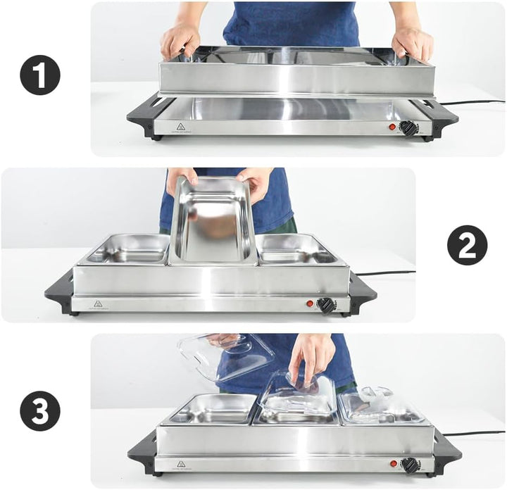 Houd gerechten perfect warm met deze elektrische voedselwarmer; ideaal voor buffetten, feesten en familie diners.
