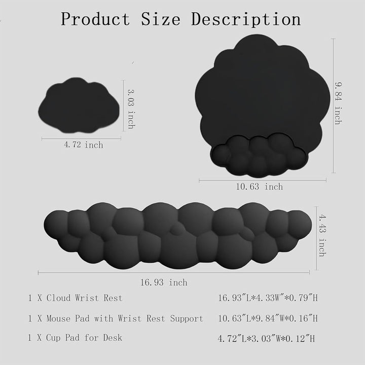 Ergonomische polssteun voor toetsenbord en muis, plus onderzetter; alles in wolk design.
