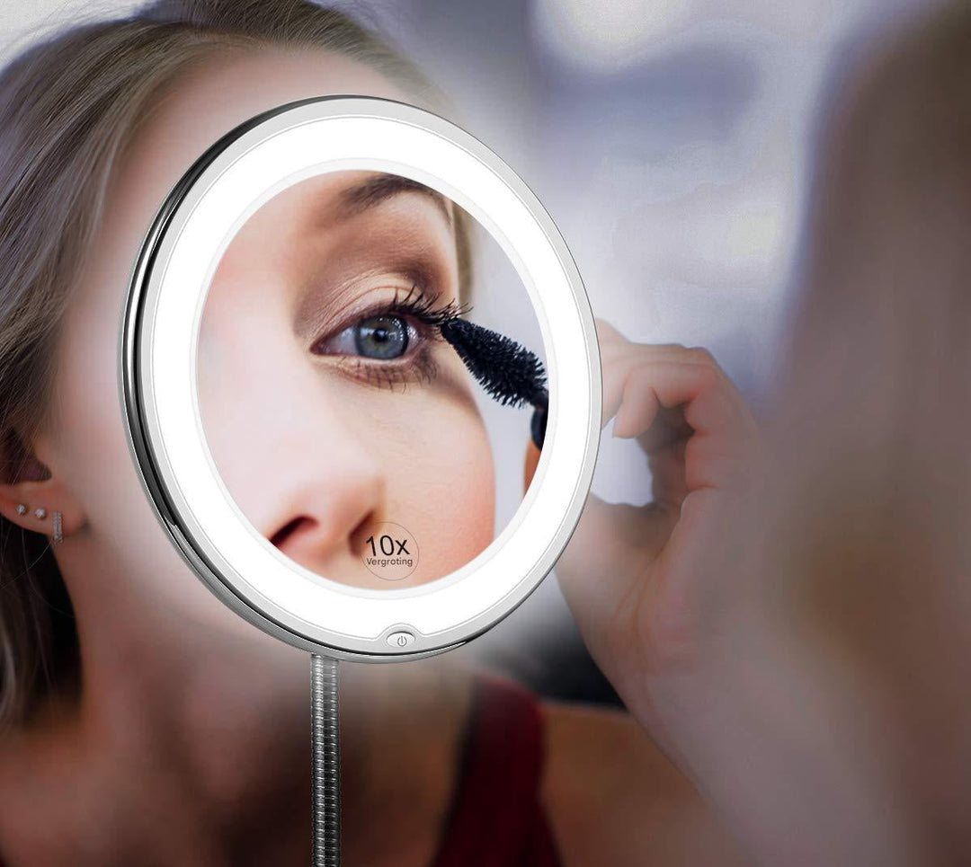 Claravue LED vergrootspiegel met flexibele zwanenhals en heldere verlichting voor make-up en precisiewerk.