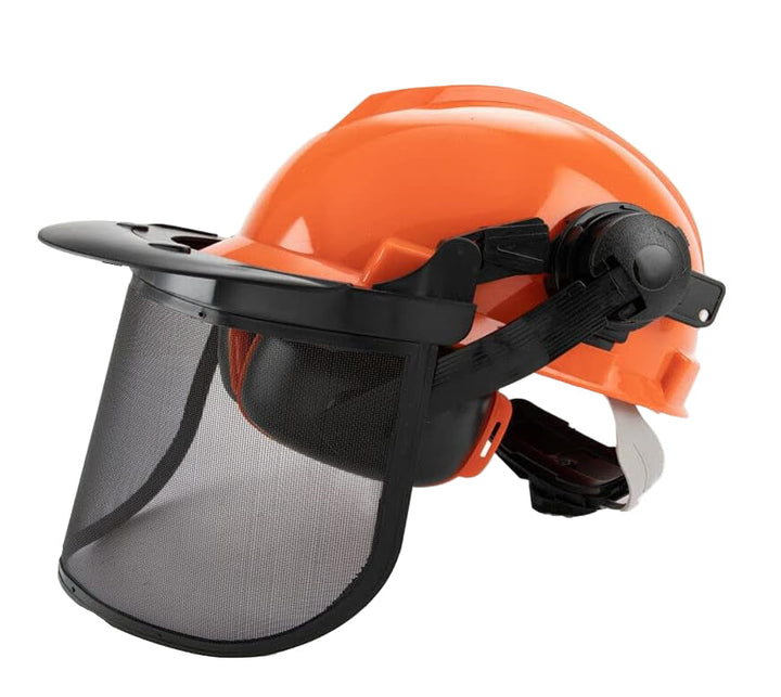 Professionele bosbouw veiligheidshelm ArborMax, verstelbaar, met breed gezichtsscherm en effectieve gehoorbescherming.