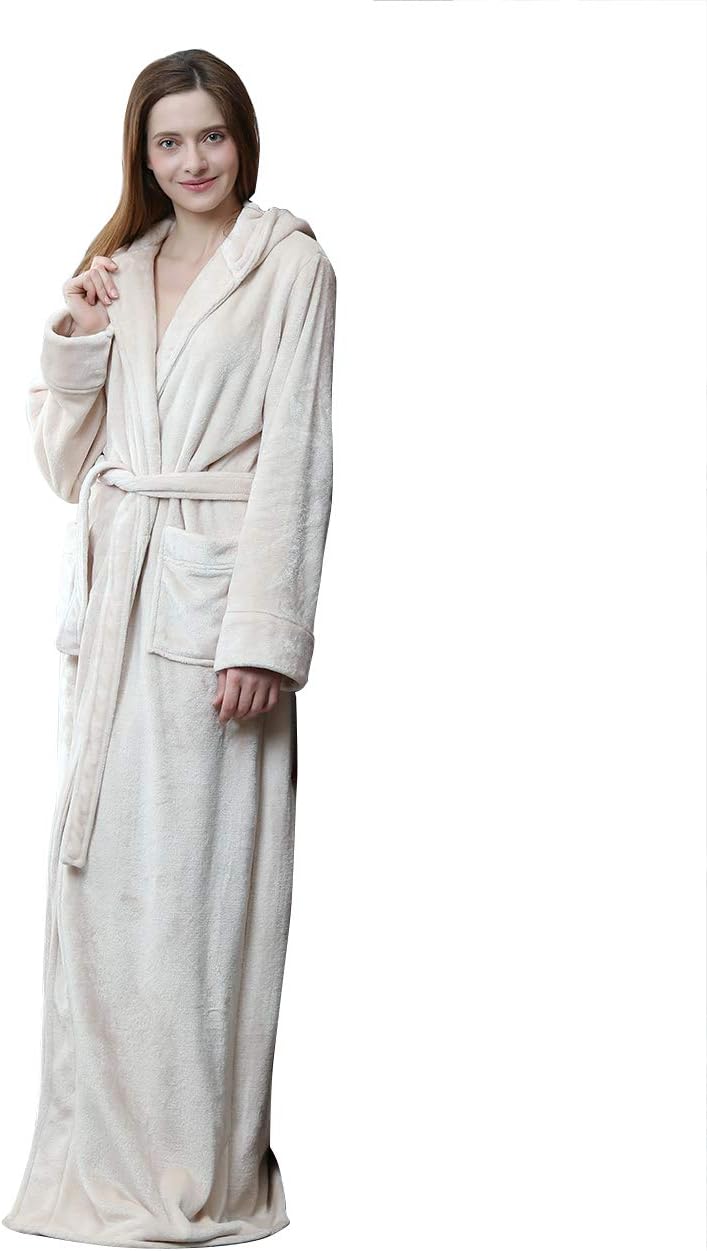 Unisex fleece badjas met capuchon, zacht en warm voor na het douchen.