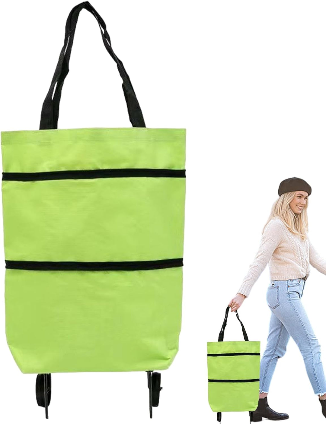Opvouwbare boodschappentas met wielen, grote capaciteit, herbruikbaar en multifunctioneel.