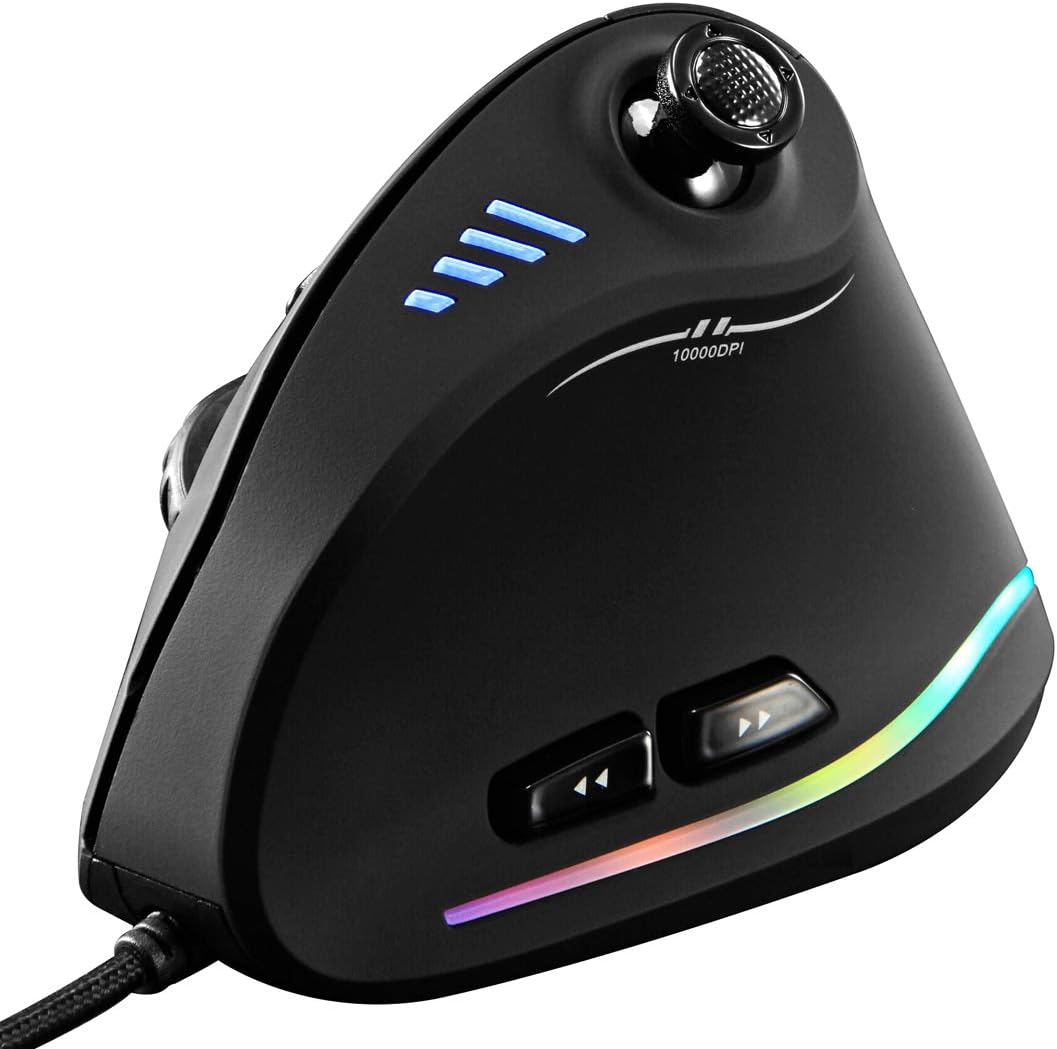 Kryvos verticale RGB gaming muis met joystick en 11 programmeerbare knoppen voor comfortabel pc gaming.