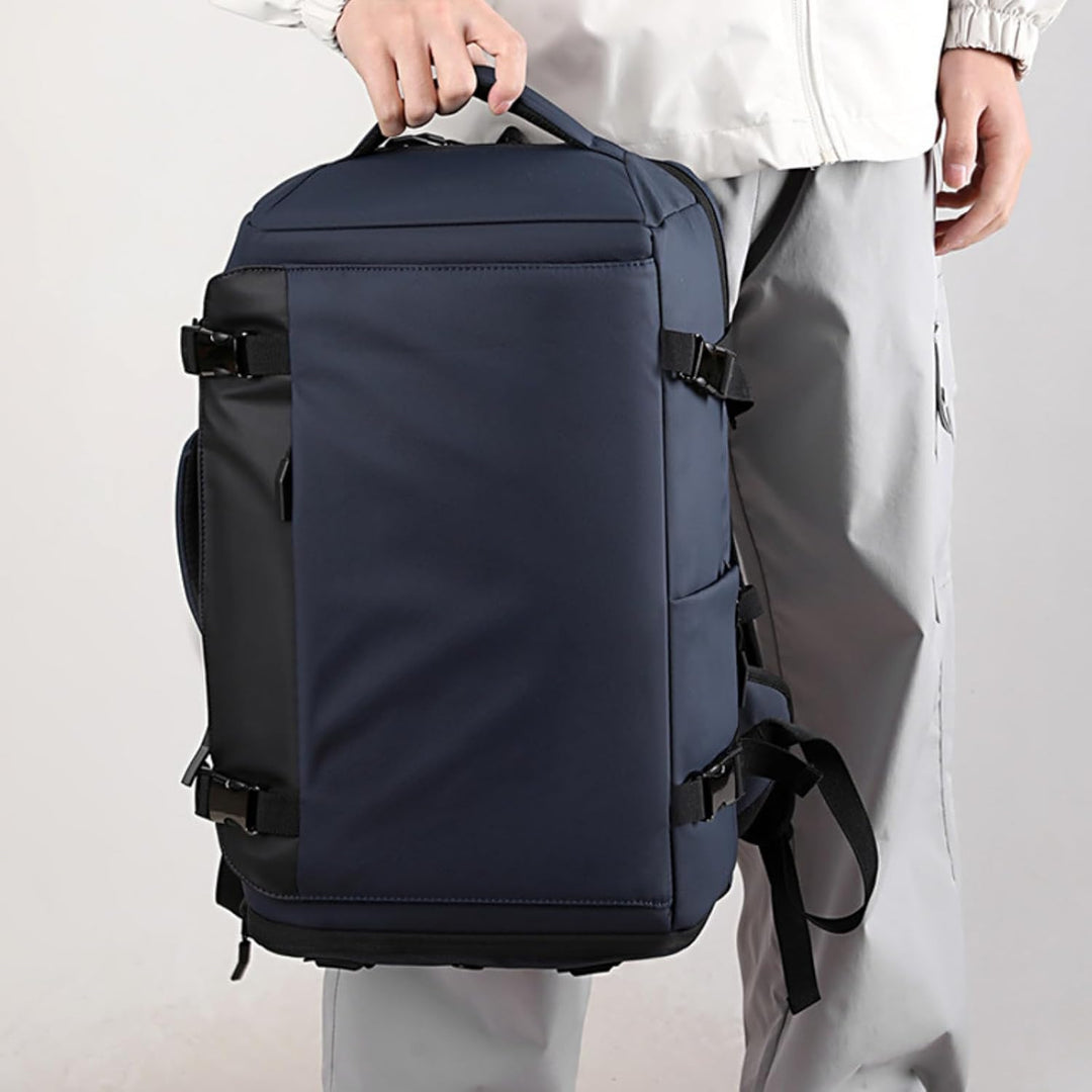 Unisex waterdichte 15" laptop rugzak met USB-C poort en zij-opening. Ideaal voor werk, school of reizen.