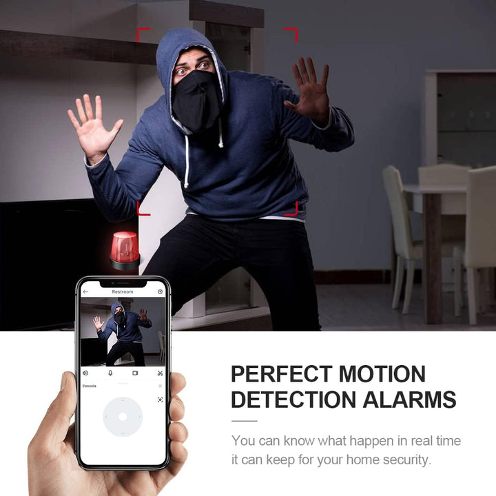 Compacte 4K binnen camera met wifi en nachtzicht, discreet geplaatst voor optimale thuisbeveiliging.