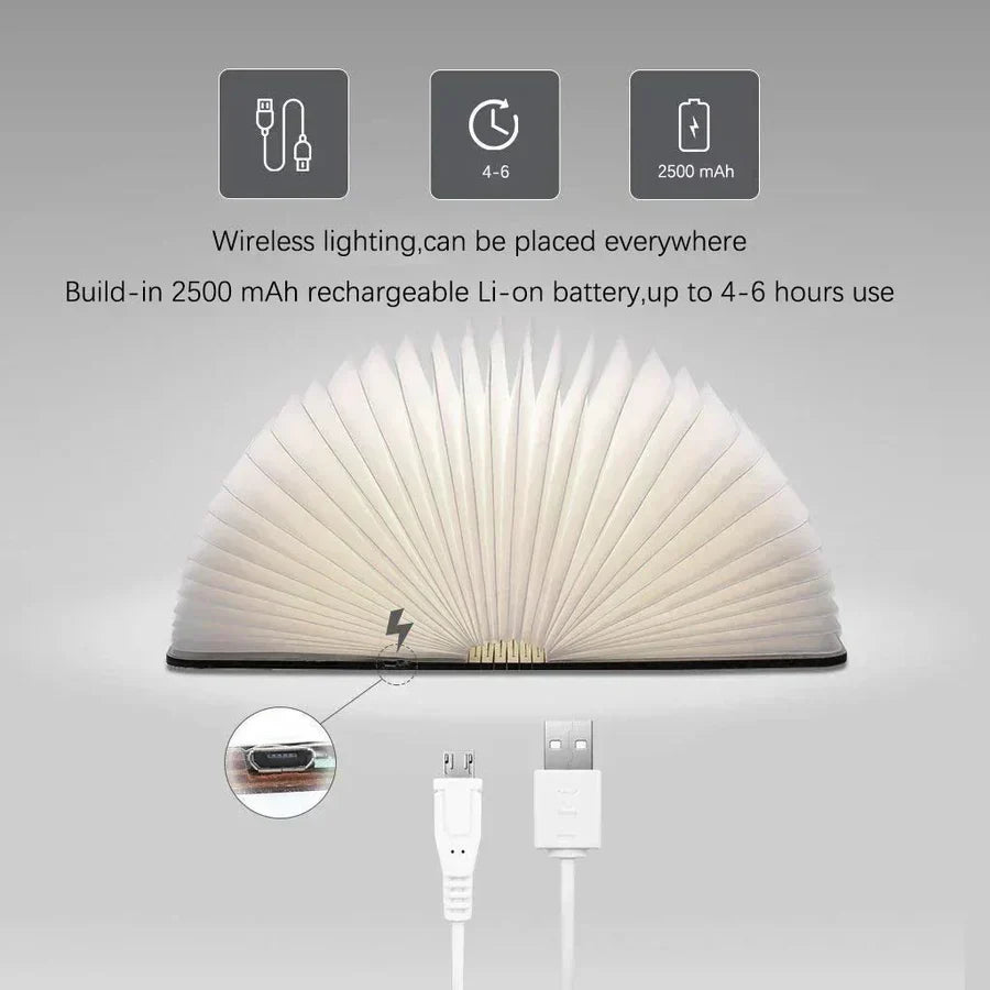 Compacte opvouwbare StoryGlow boekenlamp, draadloos LED sfeerlicht, ideaal voor elk interieur.