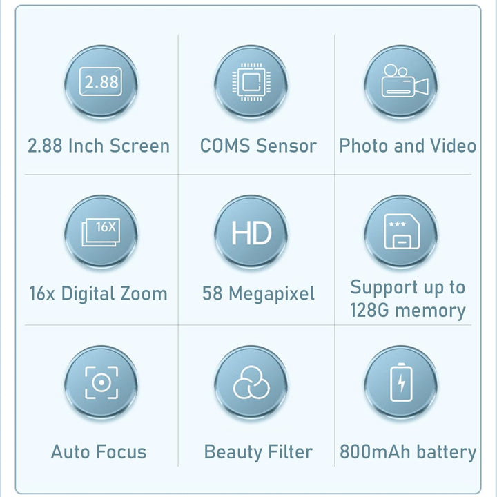 Lumora 4K camera met 58MP, perfect voor op reis, compact design en 16x zoom.