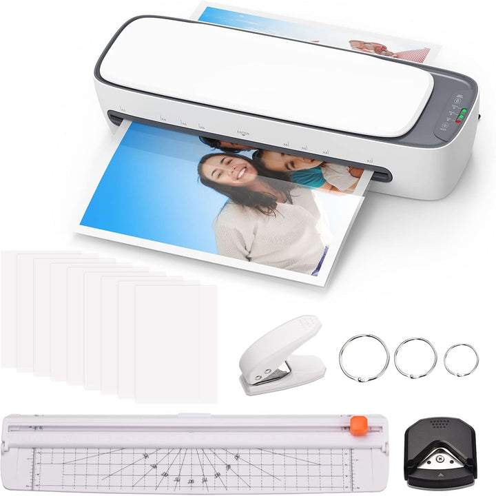 Compacte Lexaro A3 laminator voor thuis kantoor, inclusief hete en koude lamineerfuncties.
