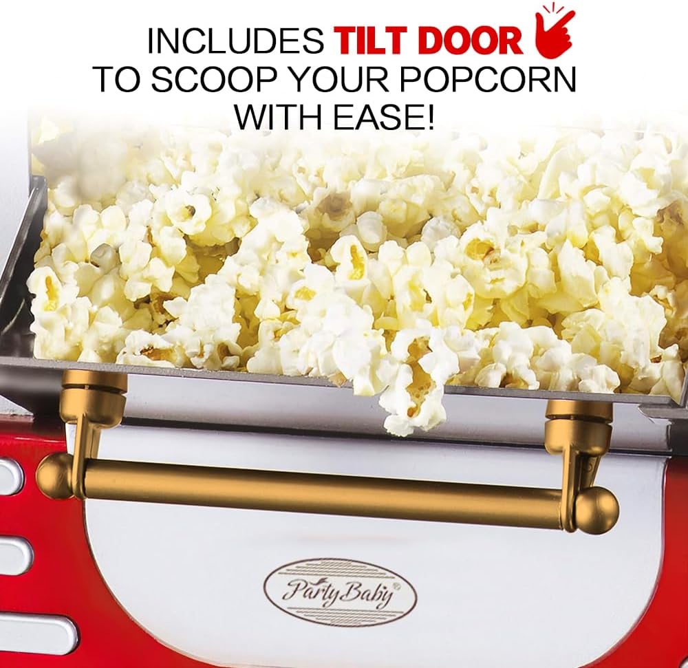 Rode Calvano retro elektrische popcornmaker met timer, ideaal keukenapparaat voor snacks.