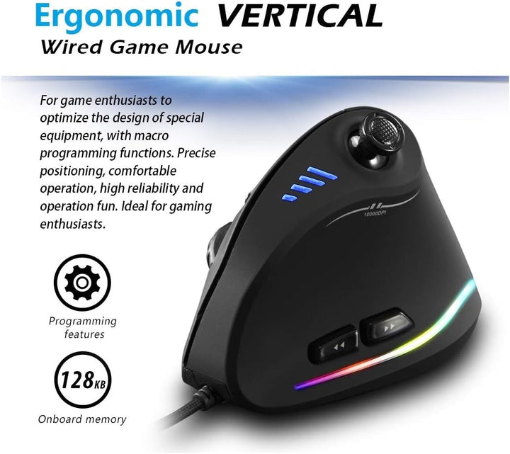 Unieke verticale RGB gaming muis van Kryvos met ergonomisch design, inclusief joystick voor verbeterde grip.