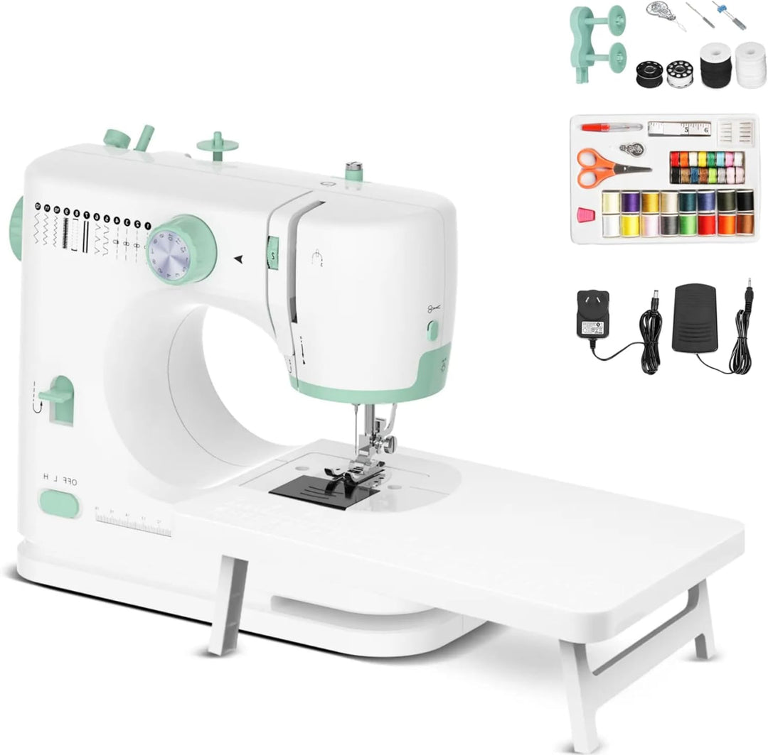 Draagbare naaimachine met 12 steken en uitbreidingstafel, ideaal voor thuisnaaien, handwerken en beginners.
