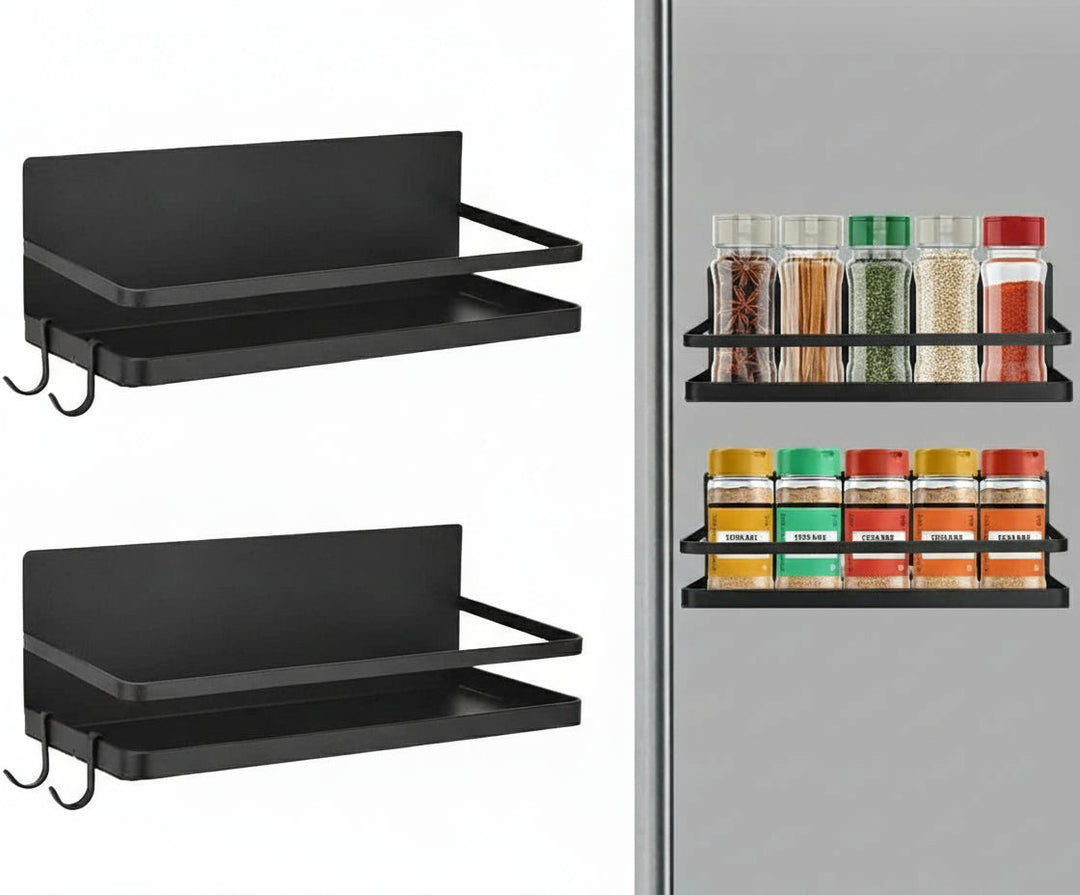 Zwart magnetisch kruidenrek Vespera voor keuken. Zonder boren te monteren voor optimale kruiden organisatie en opslag.