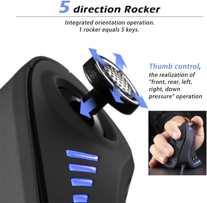 Comfortabele verticale gaming muis Kryvos. Geavanceerde RGB muis met joystick en 11 programmeerbare knoppen.