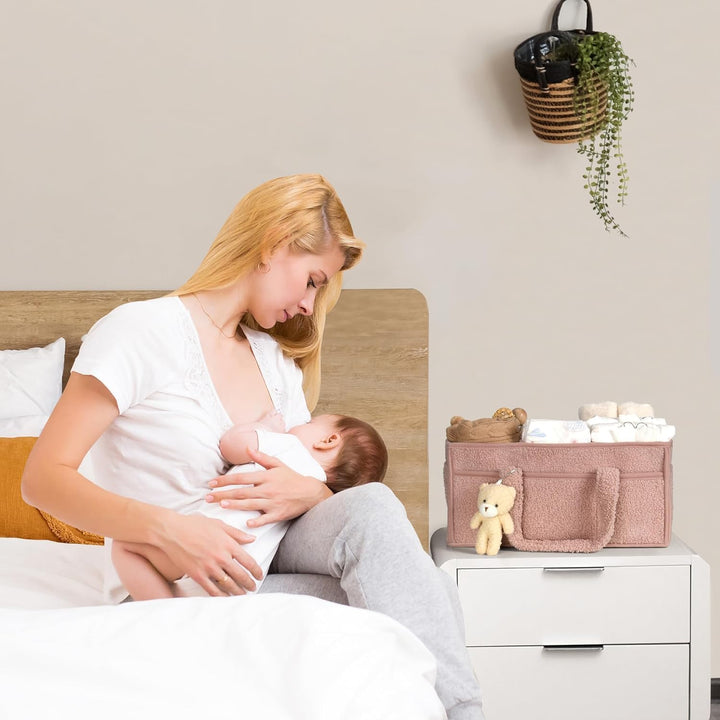 Zachte sherpa luiertas caddy, ideaal voor de kinderkamer, in diverse kleuren.