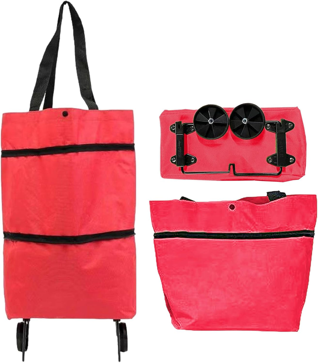 Ruime opvouwbare tas op wielen, ideaal voor zware boodschappen, praktisch ontwerp.
