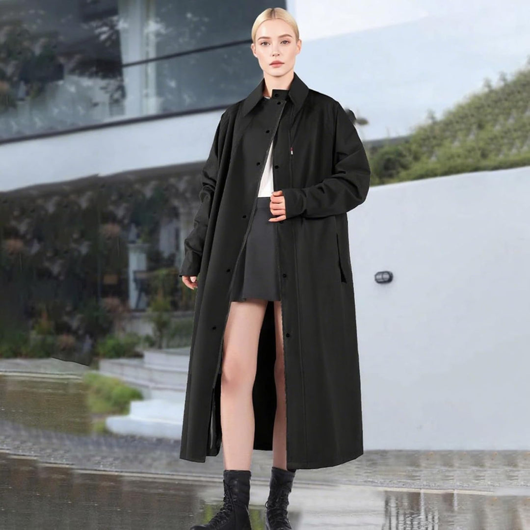 Waterdichte lange jas, unisex model, biedt optimale bescherming tegen regen en wind, outdoor.