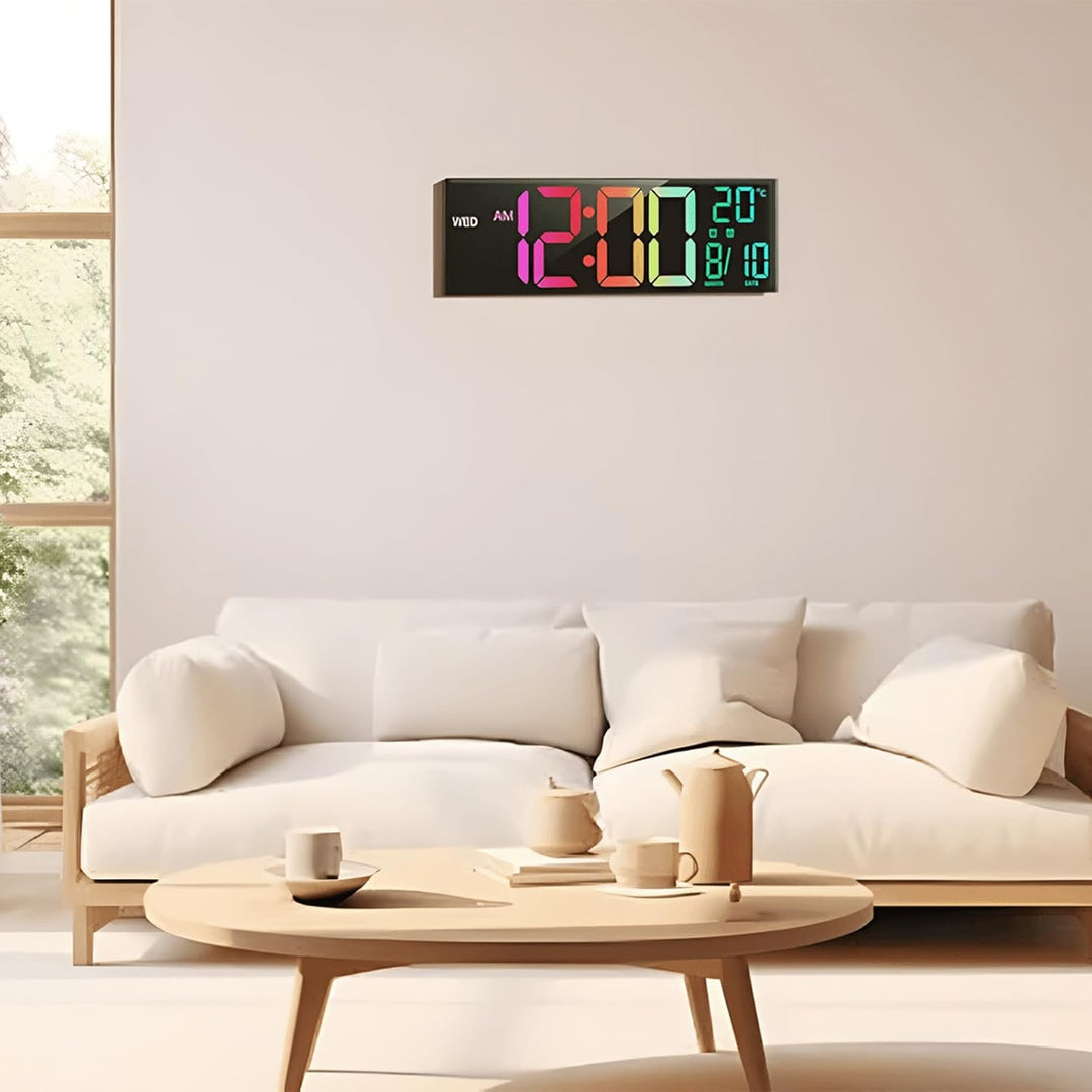 Veelzijdige digitale klok (16-inch) met RGB licht, afstandsbediening en duidelijke cijfers voor elke kamer.