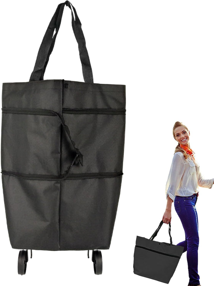 Opvouwbare boodschappen trolley met wielen, groot, draagbaar en milieuvriendelijk.