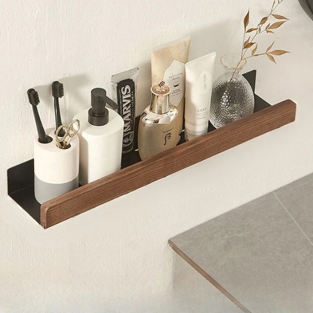 WoodaFix massief houten plank voor de badkamer, veilige lijmbevestiging. Geen gaten in tegels boren.