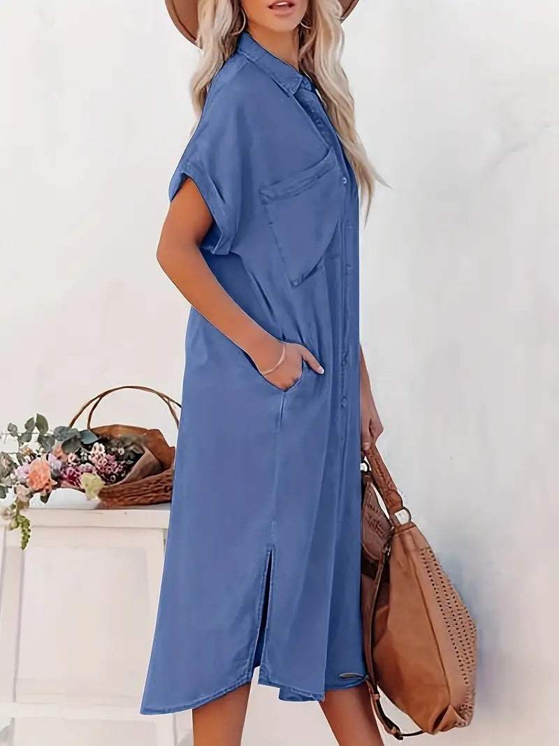 Comfortabele zomerjurk voor dames, perfect voor dagelijks gebruik of vakantie; heeft korte mouwen en een luchtige stof.