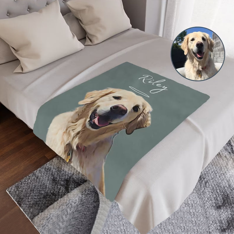 Gezellig comfortdeken voor huisdieren, met naam of foto personalisatie. Ideaal voor hond of kat, een uniek cadeau.