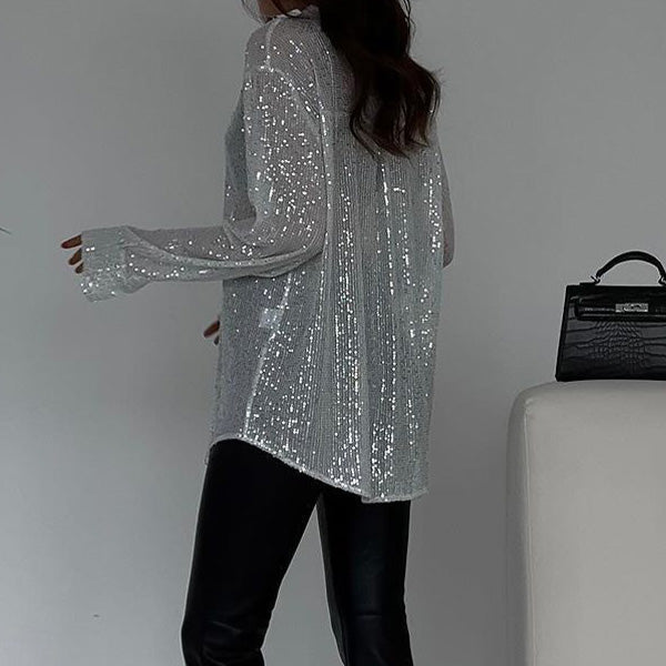 Glamour dames blouse, Celeste pailletten, elegante losse pasvorm, perfect voor avondkleding.