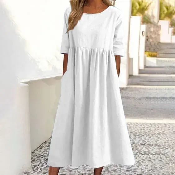 Veelzijdige casual dames jurk van katoen, midi model met korte mouwen. Ultiem comfort voor elke dag.