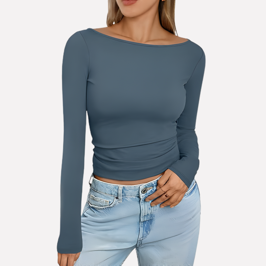 Chique boothals top voor vrouwen; lange mouwen, elegante pasvorm, ideaal voor een verfijnde stijl.